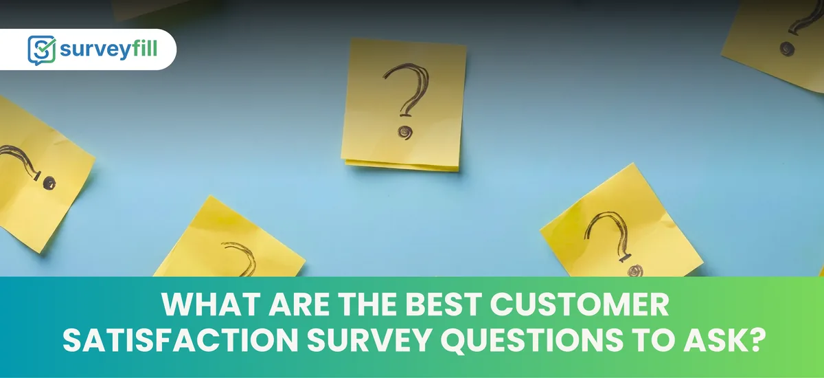 Sticky notes with hand-drawn question marks representing customer satisfaction survey questions